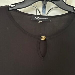 Anne Klein Black Keyhole Knit Top with Gold Accent Detail